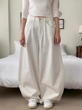 Loose Women's Denim Jeans Ba ket  Knot Design Spring New Sle Casual High Waist Wide Leg Pants Pure Color